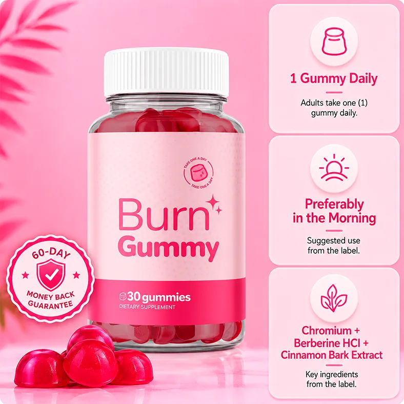 Burn Gummies buy now bottle with 60-day guarantee